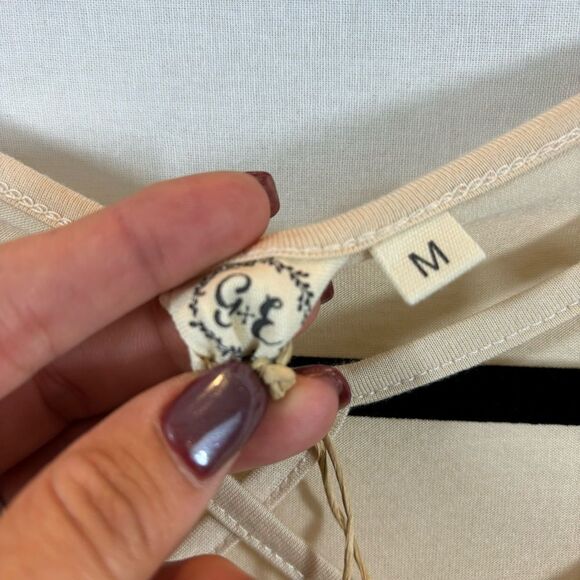 Brand New with Tags Grace + Emma VINEYARD DAY CAGED NECKLINE TEE BEIGE Medium - Picture 10 of 11